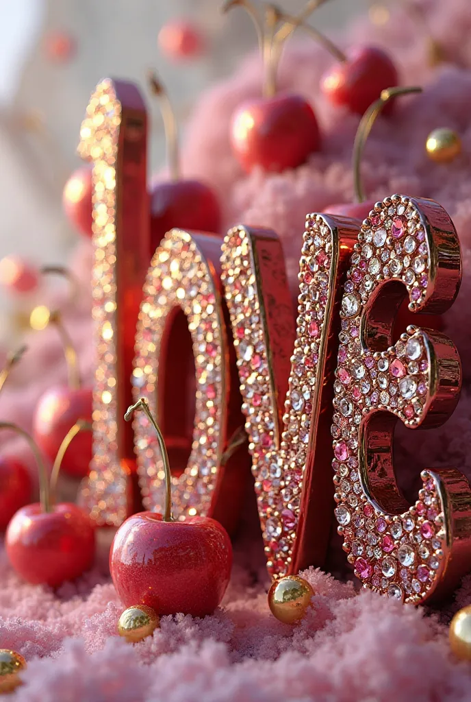 The letters Glove with 3D with cherries an bling