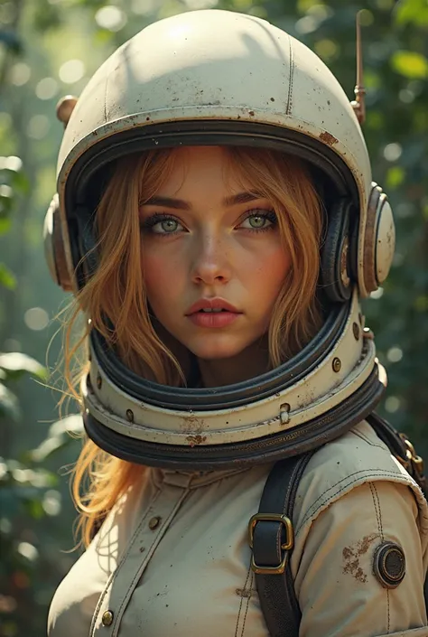 femme arafée dans un casque et un casque dans une jungle, artgerm julie bell beeple, portrait de fille astronaute blindée, art de science-fiction et de fantasy, illustration d'art numérique de science-fiction, Belle science-fiction, peinture numérique bril...