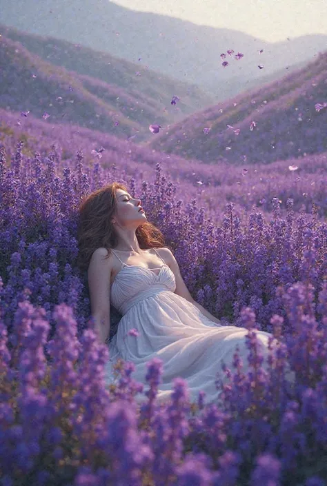 A woman lying in violets
