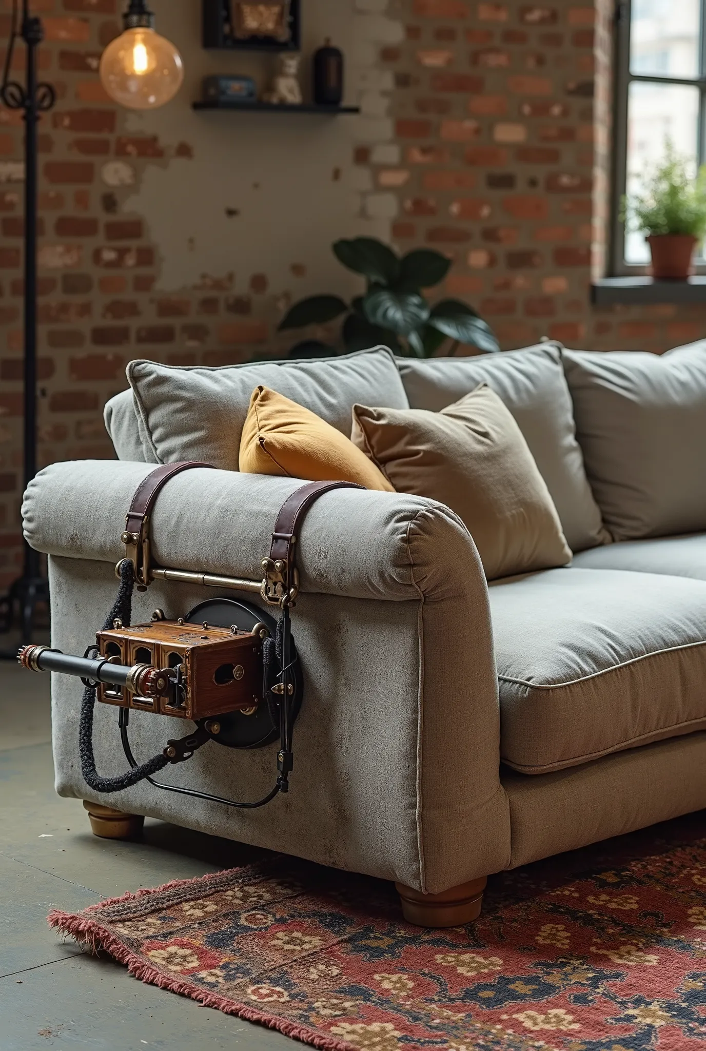 A couch with a catapult or weapons