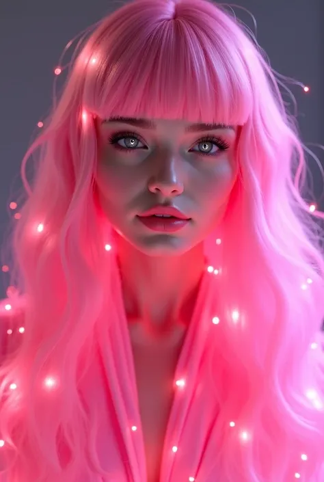 Verena has glowy pink long with bangs hair, her eyes has star pupils that is glowing, every gods who stare at her lost in the sight of the her ethereal beauty, her face is youthful. Her cupid shape lips curved into a soft smile. She wears a silk pink ether...