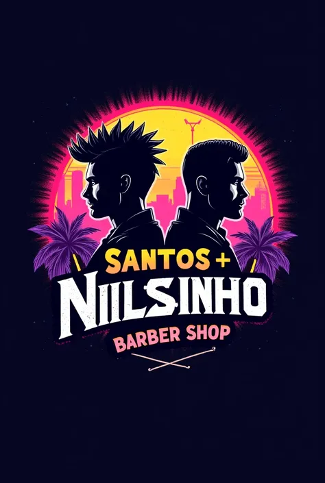 GTA theme barber shop logo. With the names Santos and Nilsinho at the end