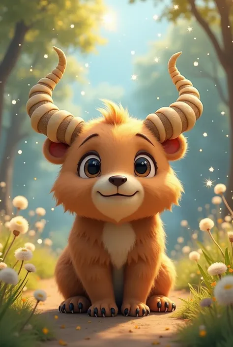 Create an animated and cute bear with horns