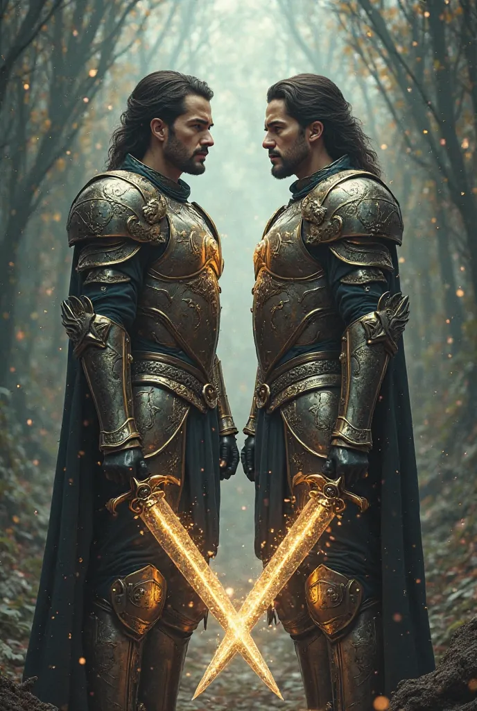 Now I want an image of a general that represents the Gemini sign, They are two identical warriors that move in an identical way. I want them wearing armor., Carrying a dagger and magic mirrors 