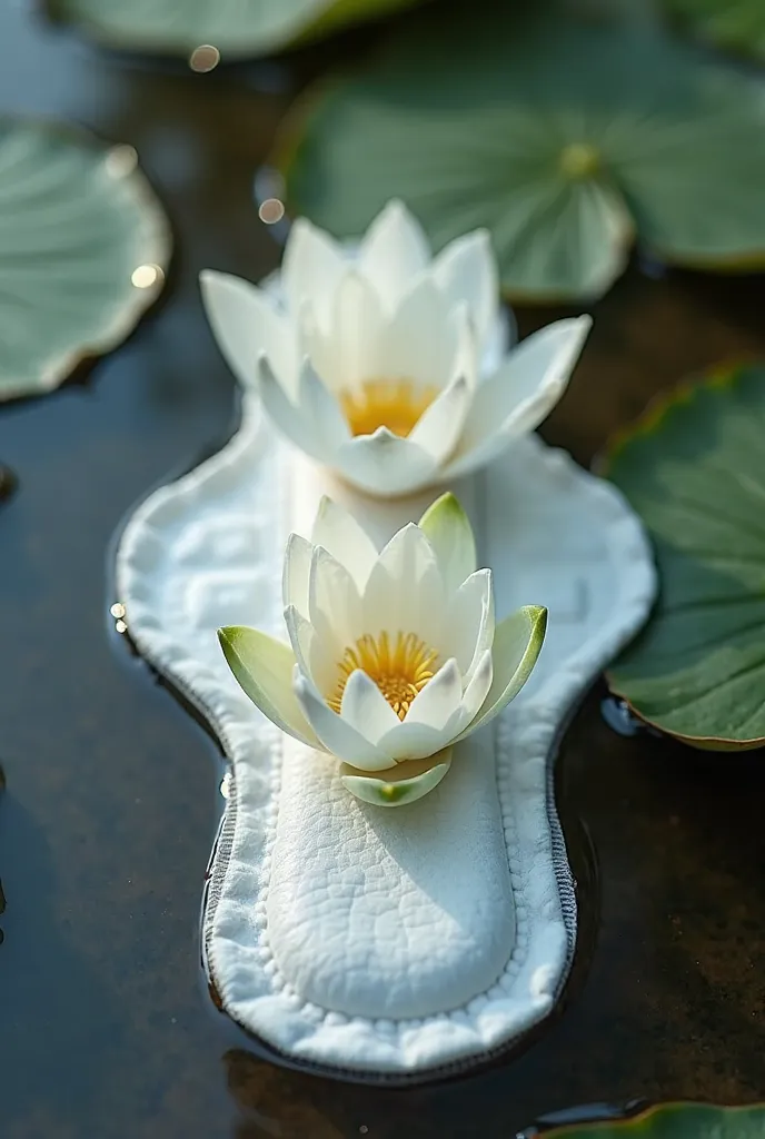 A menstrual pad decorated by water lilly petal