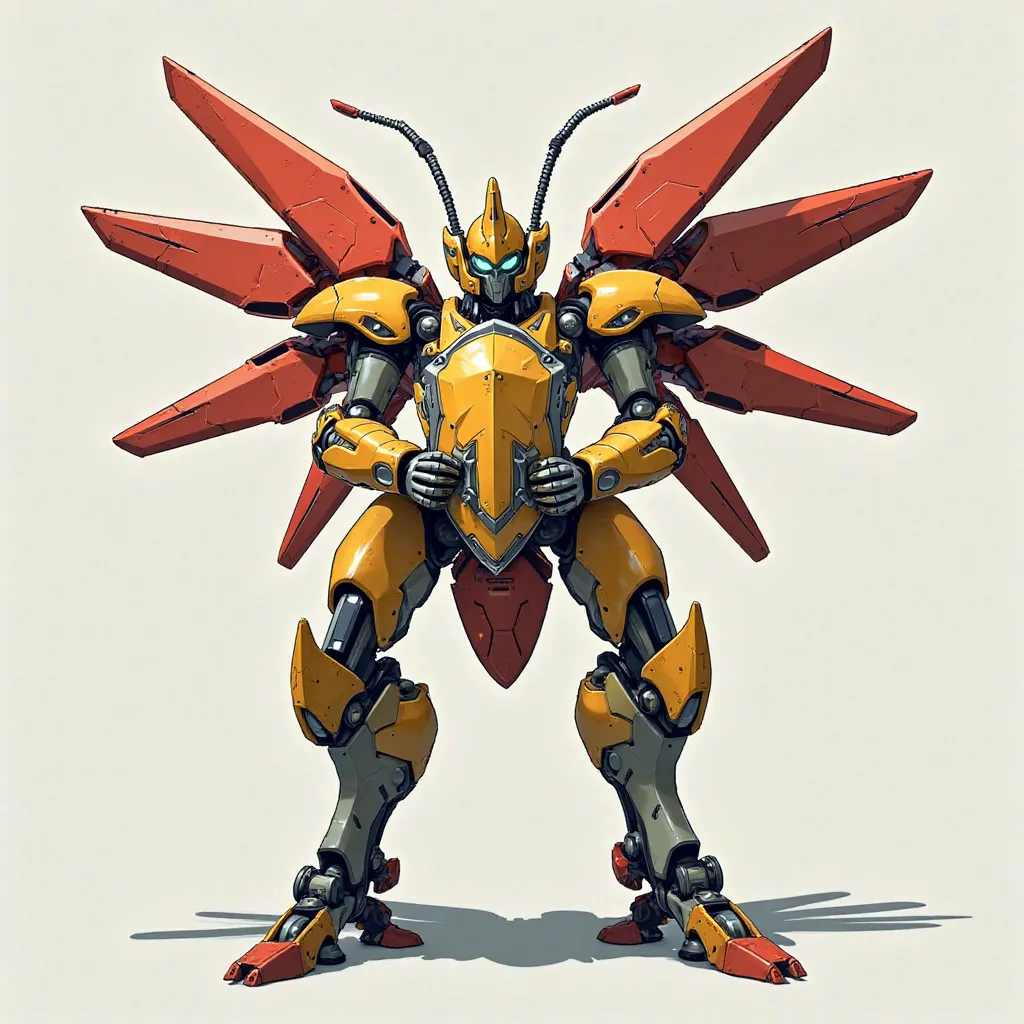 Medabot, Medarot, Robot insect , design ,  holding a shield, Shield in evidence, Shield in the center of the figure 