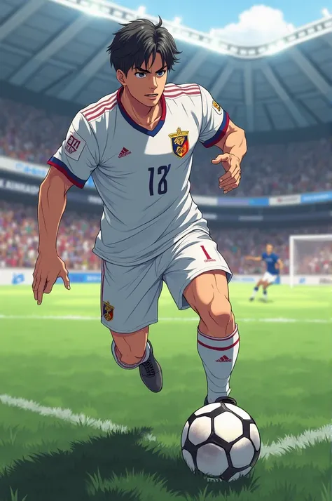 Anime man soccer player wearing olimpia white jersey 