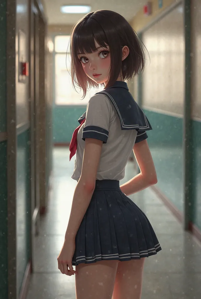  In school uniform without panties 