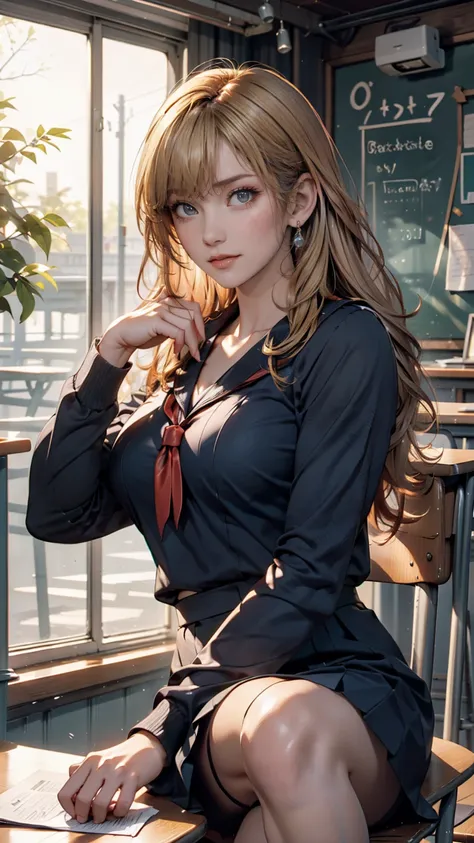 (Highly Detailed CG Unity 8K Wallpaper,masterpiece, best quality, super detailed),School classroom atmosphere,tree々sitting on a tree branch, beautiful blonde high school girl with twin tails and stupid hair(D Cup), smartphone in hand,Tinker,Beautiful black...