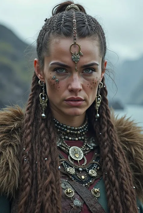 Do it the same as this but with more earrings and Viking-style hair decorations