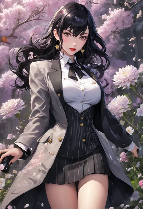 (1 ,  female, anime style,  anime 2d ,  good resolution ,  good quality only, 4K, there are many details, Realistic, Persona 5-inspired style), a beautiful sexy high school ager,  of very light skin , purple eyes, (bright and detailed eyes with reflection ...