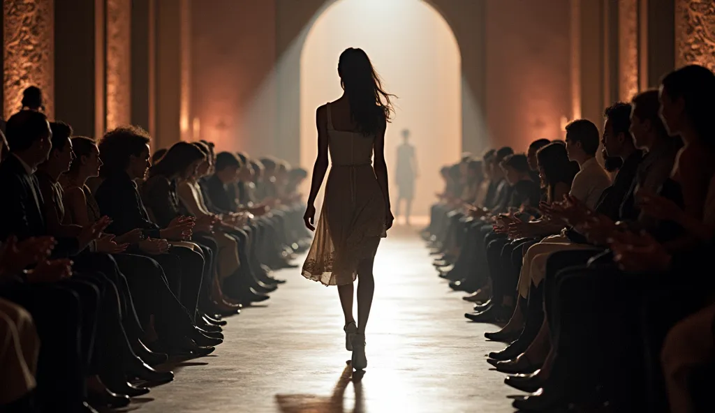 Scene 3 – The Runway Reveal (90s - 120s)

13. (60s-65s) She steps through the portal and suddenly lands on a grand fashion runway, cameras flashing as an audience cheers.