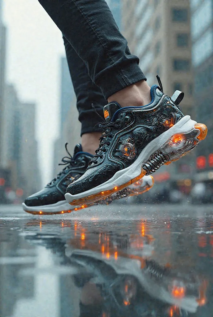 Modern sneakers with springs and turbines
