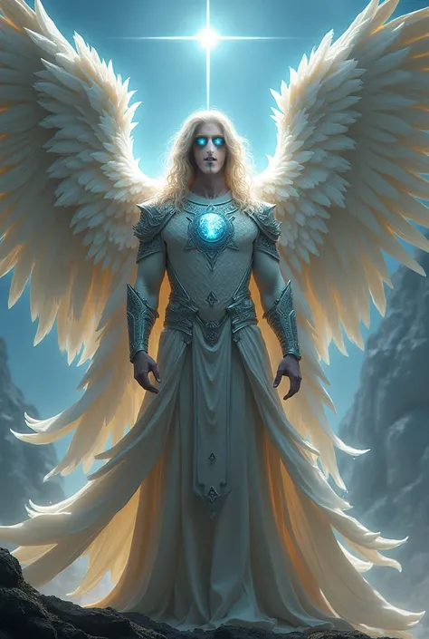 Archangel Metatron the chief of angels and guardian of secrets, He with wings with blue eyes and eyes