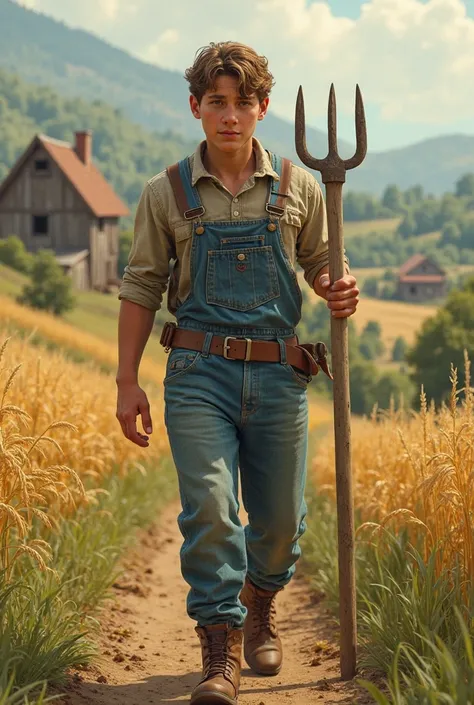 a tall and strong boy on his way to the farm
