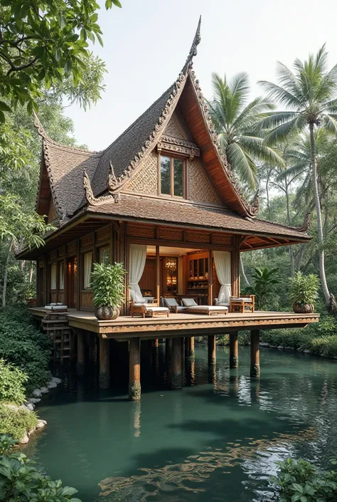 Thai style stilt house combined with modern interior style