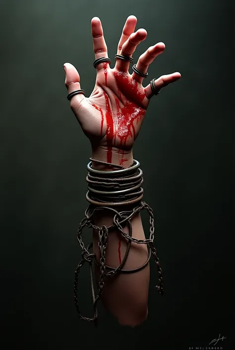 Hand with chains and blood 