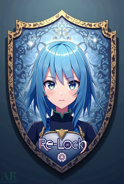  make a soccer team shield , with the character Rem, by Re:ZERO as the shield theme. Plus everything,  Put the name  "RE-LOCK"  On the shield .