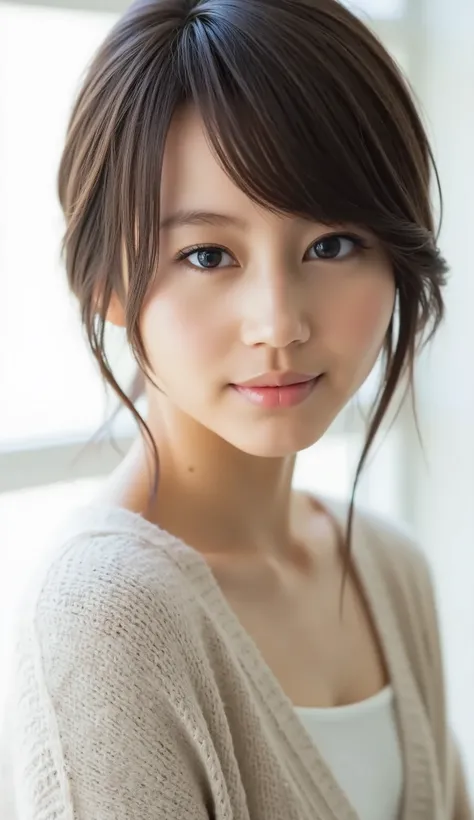 Horikita Maki, Small face、bangs, (smile : 1.1), Young and cute Japanese faces , official art, Hi-Res CG Unity 8K Wallpaper, 超high accuracy度 , high accuracy , Half photo , Silk Embroidery and Film Grain  , lens flare glow , Best Quality ,8k, viewer , ((  ma...