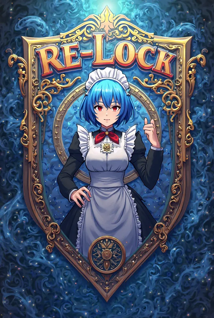  make a soccer team shield , with the character Rem, by Re:ZERO as the main theme. In addition to everything put the name of the team on the written shield "RE-LOCK"