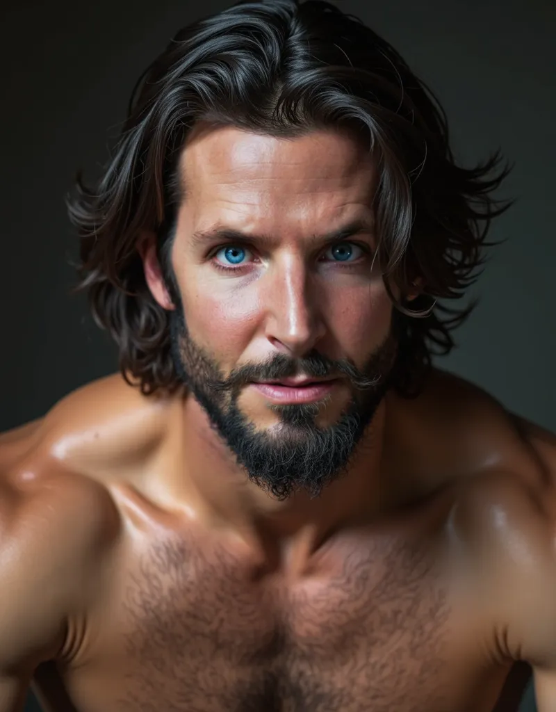  portrait Face , realistic image quality, fotografía artistica y  detailed.  Aesthetic image . view profile, profile approach . Pose of the half-frontal model.  He is a young man , narcissistic, with a manly face,  tense jaw , and an organized beard and li...