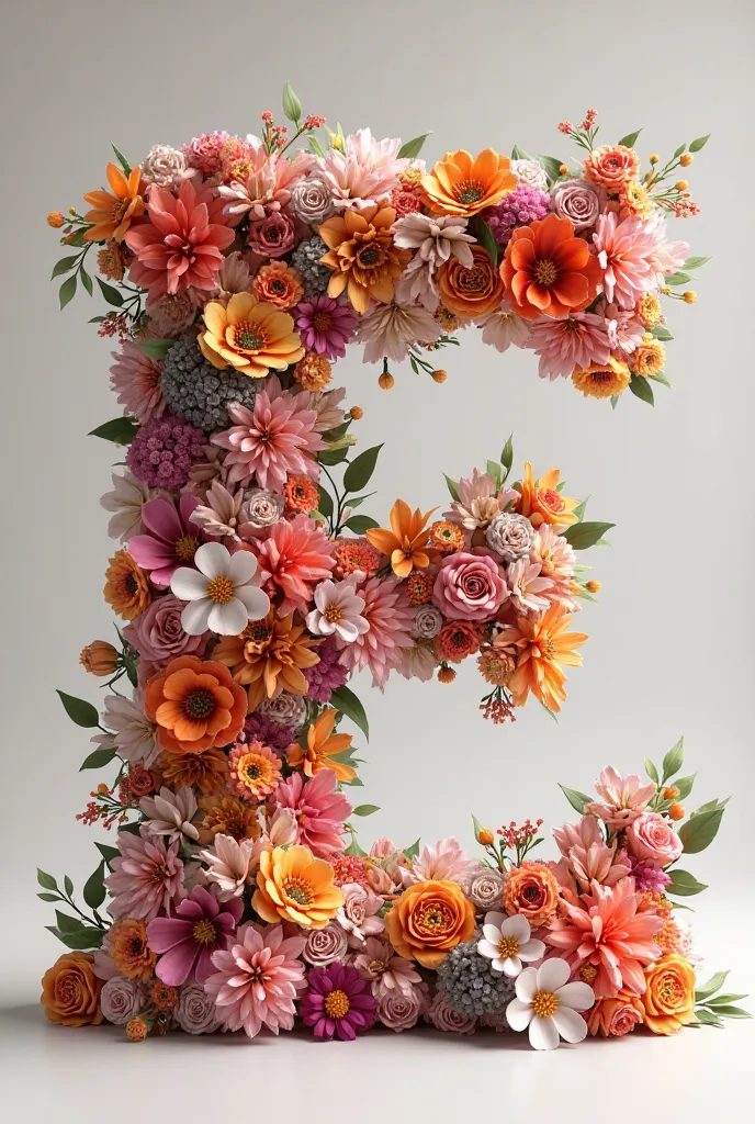 Create a 3D image with the letter E filled with flowers