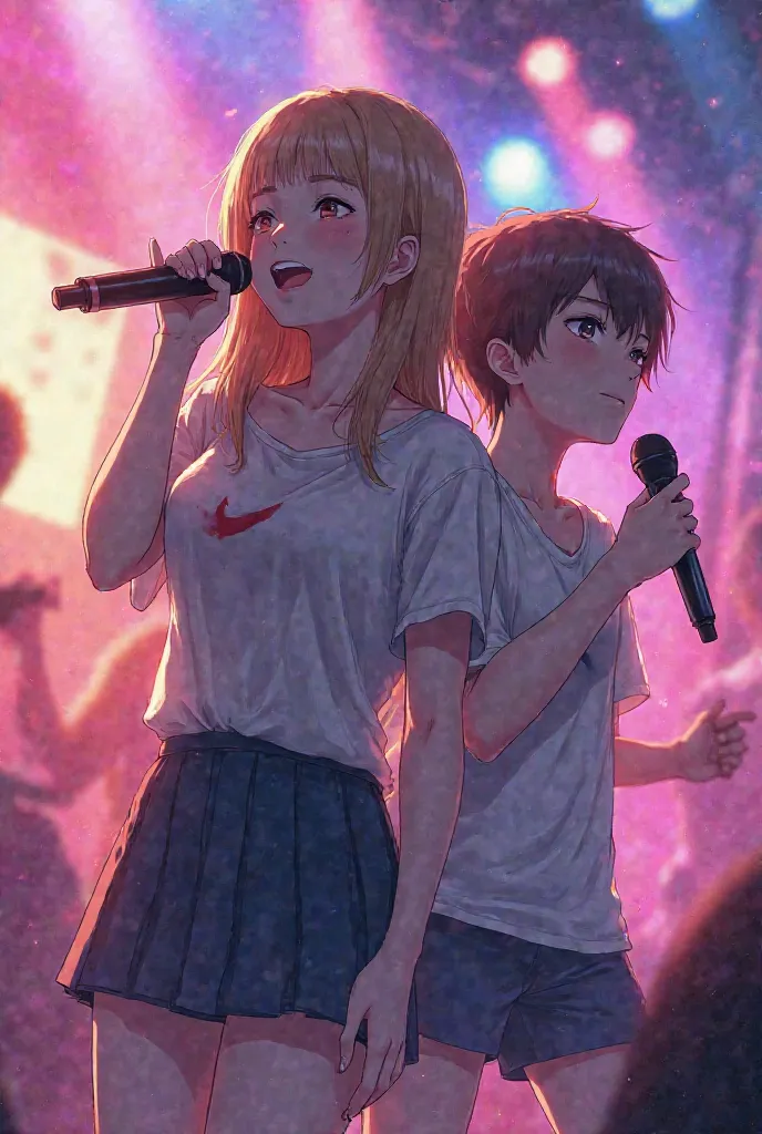 their face was blurred singer girl and boy but with mic anime