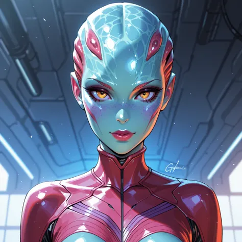 beautiful graphics, masterpiece, 1girl, solo, alien girl, grey