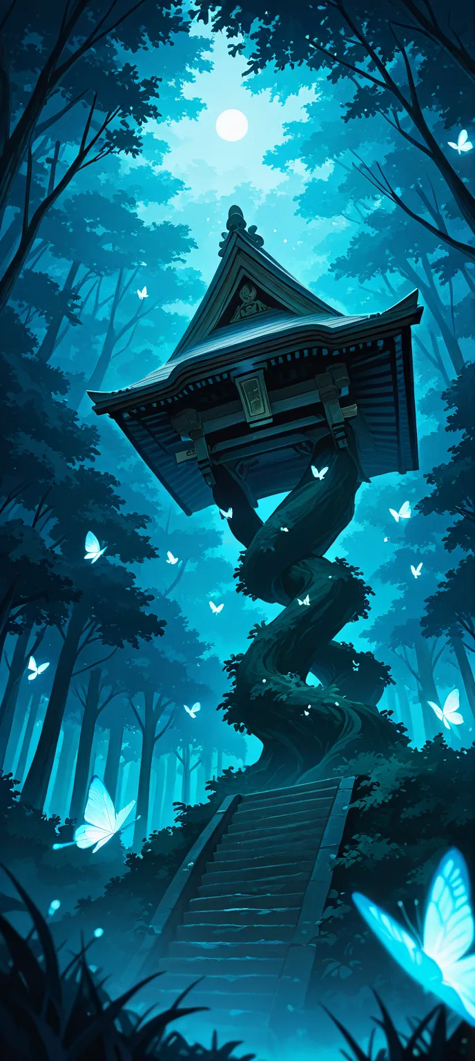 fantastic scenery spreading in the mysterious forest。The huge glowing male genitals emit pale blue or purple light、fog flows gracefully under your feet。the sky flickers like auroras、tree々There are islands floating in the air and small glowing butterflies f...