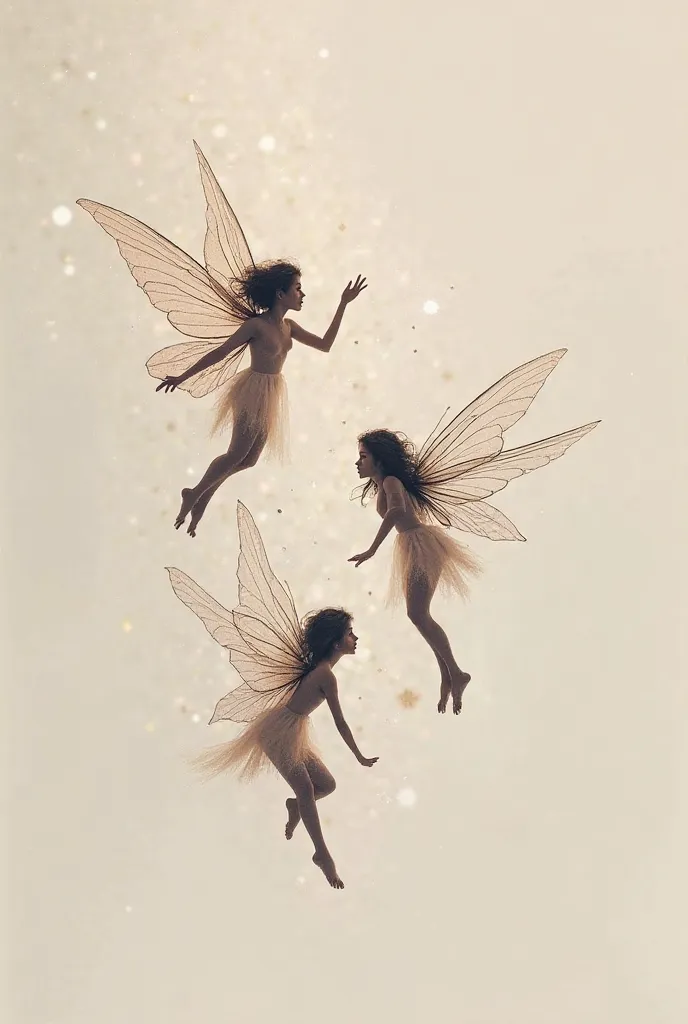 Tattoo of 3 fairies flying together, minimalist type 