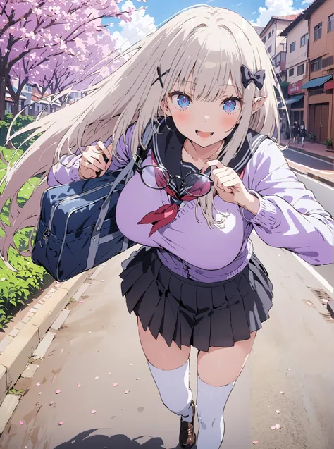  score_9,  score_8_up,  score_7_up,  source_anime,  Emilia,Alone, knitting glasses, crown knitting glasses, flower, hair flower, hair ornaments close to the garden, hair bow, long hair, pointed ears,smile,blush,open your mouth,Glasses, purple eyes,  white ...
