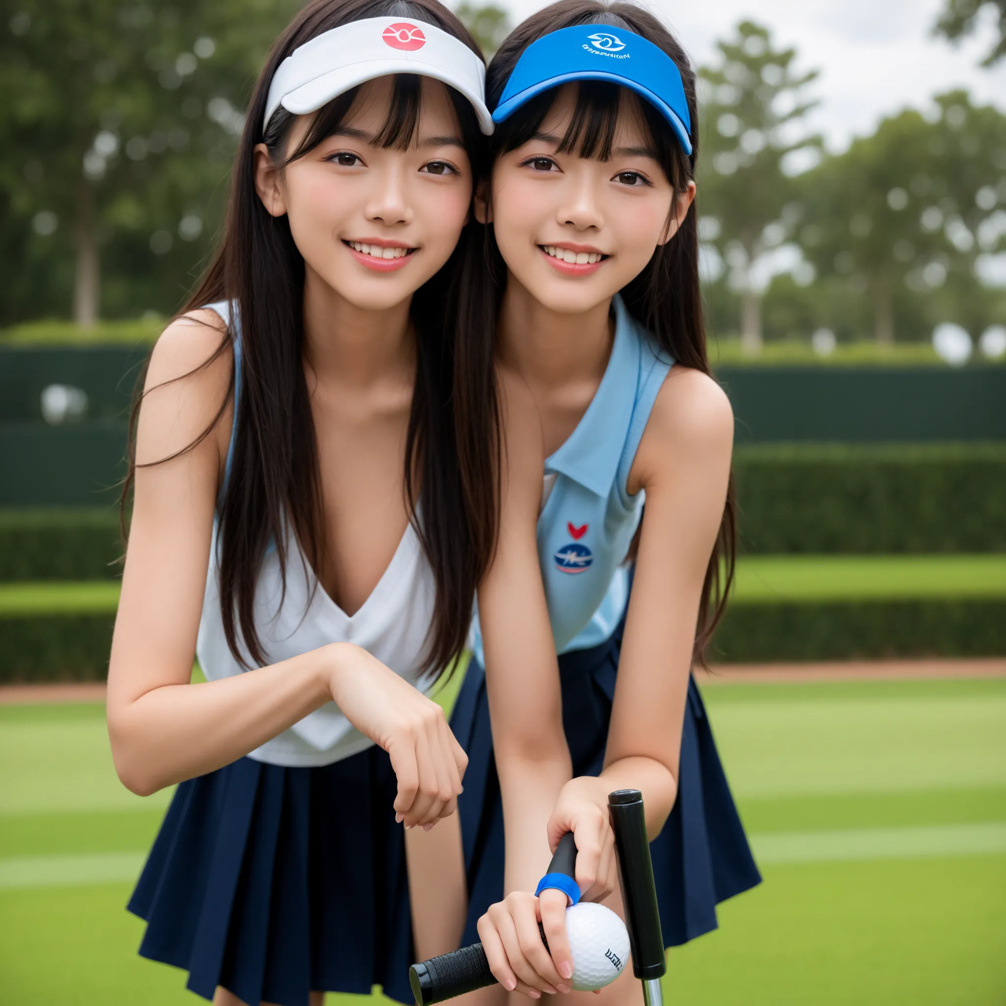 (((score_9, score_8_up , score_7_up , masterpiece, Ultra high definition，Highest quality, best quality, Sup er detailed, ultra-high resolution, realistic, Photorealistic, RAW photos, 8k))), NSFW, (golf wear:1.1),harf sleeves,mini skirt,golf sun visor,golf ...