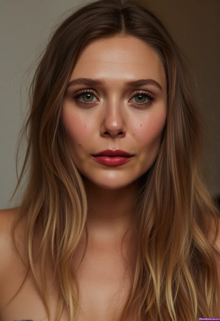 topless nipple show , red lips nose piercing long hairs, elizabeth_olsen