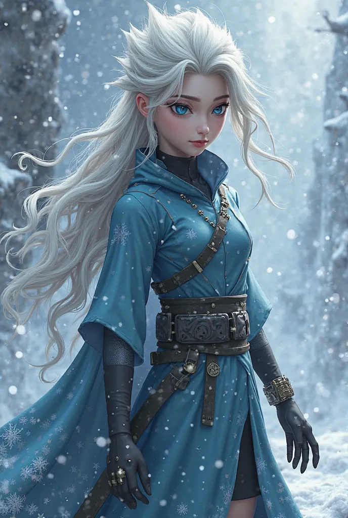 I want a realistic drawing of Princess Elsa from the movie Frozen mixed with Kakashi from Naruto as if it were a fusion I WANT A REALISTIC DRAWING WITH MORE SPECIFIC FEATURES