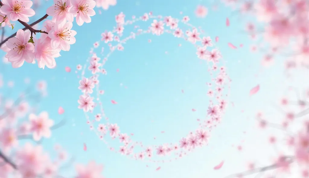 The sky
Cherry blossom petals draw a circle