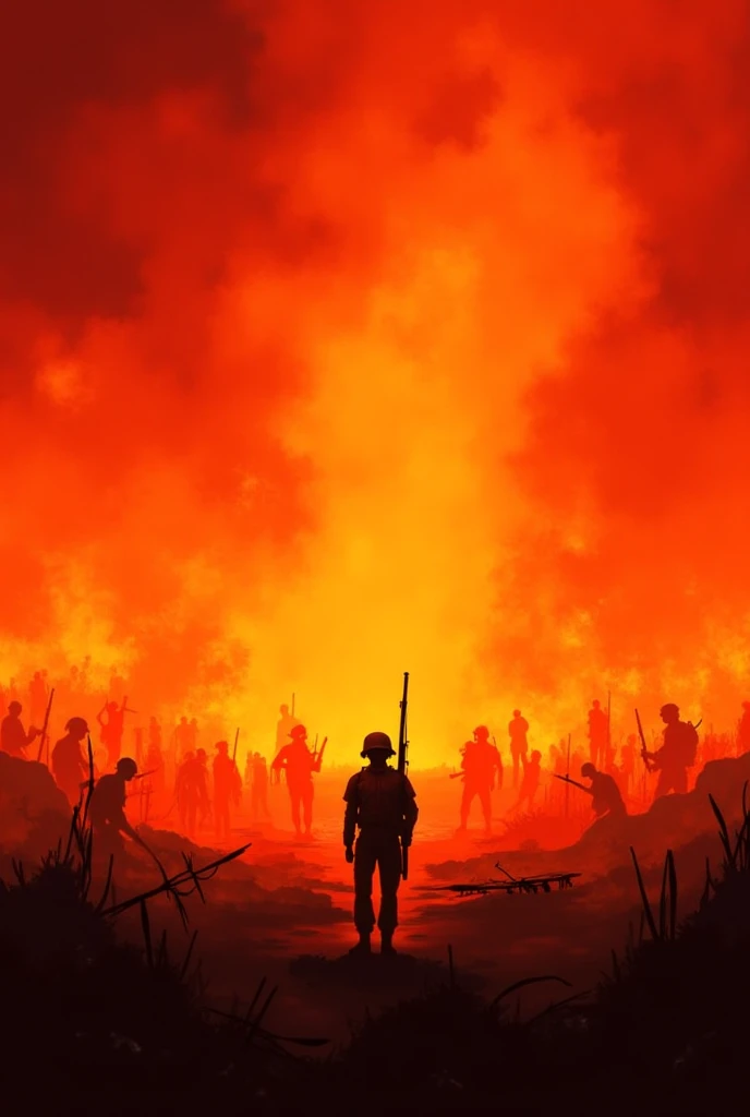 • A battlefield engulfed in flames