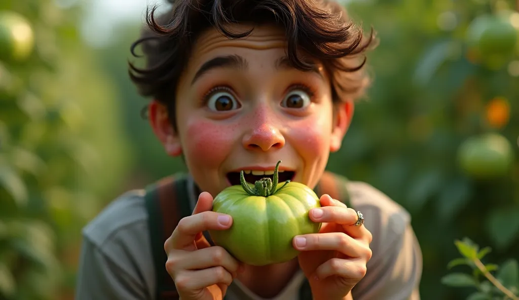 Person eating green tomatoes 