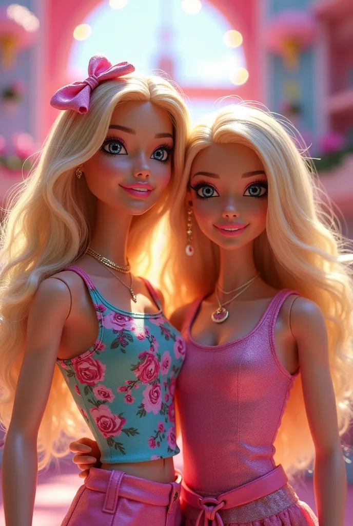 Make a Barbie-themed art, on it place the image of Barbie and a  white  with dark blonde curly hair