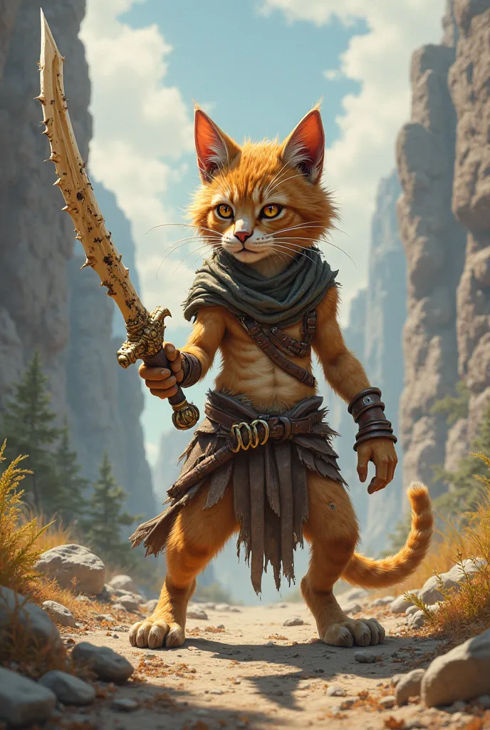 A cat with a bone sword 