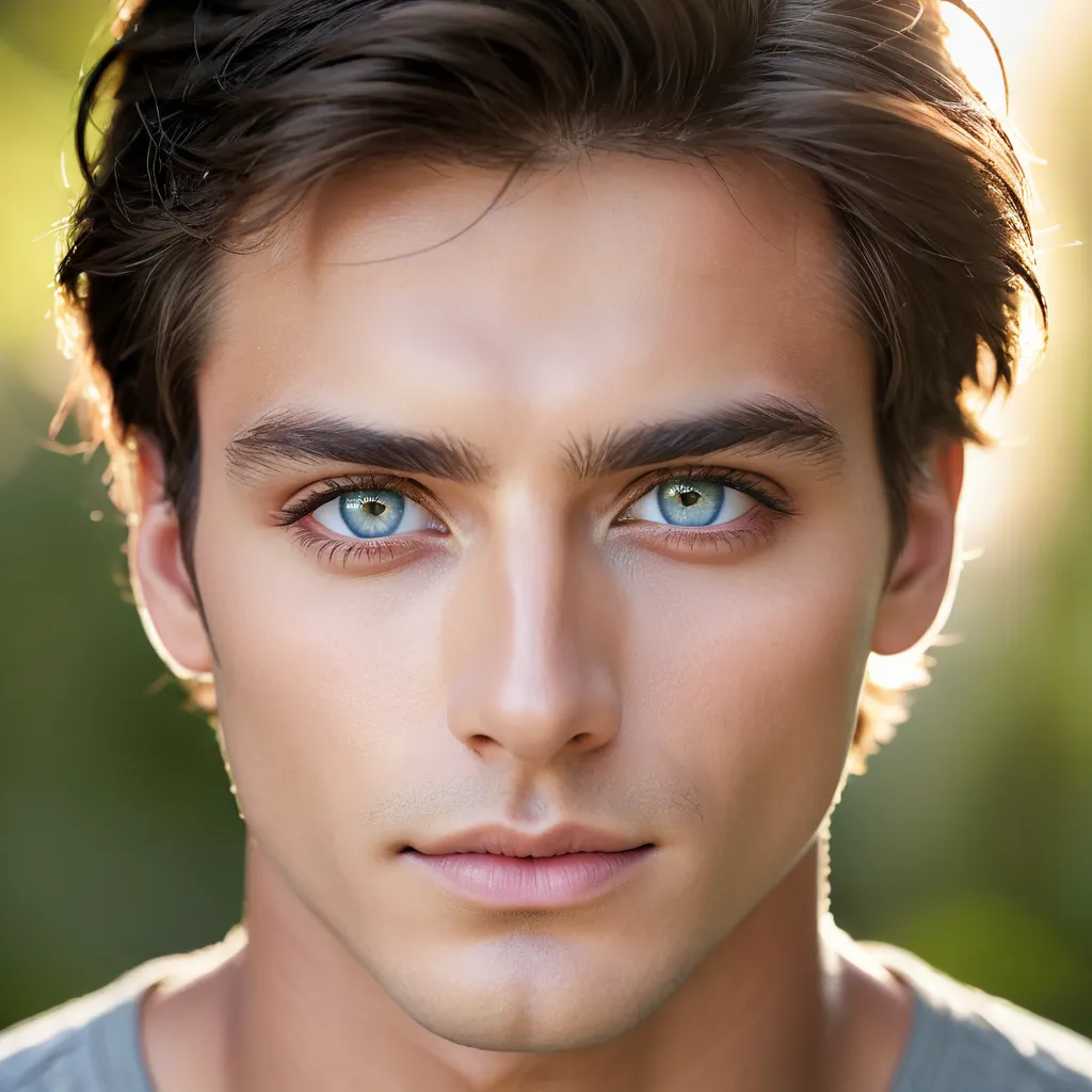 (((Realistic))), beautiful symmetrical male face, captivating gaze,  light eyes