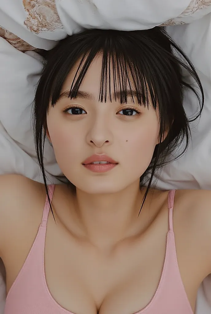 Very Beautiful Girl Lies Behind the Bed、 out of breath , Deeply closed eyes, (with your mouth wide open and scream:0.8), Lies Behind the Bed,   For the whole body,    nudes,    bare chest, medium breasts, Thoroughな授乳ヘッド,  Thorough, alone, long black hair, ...