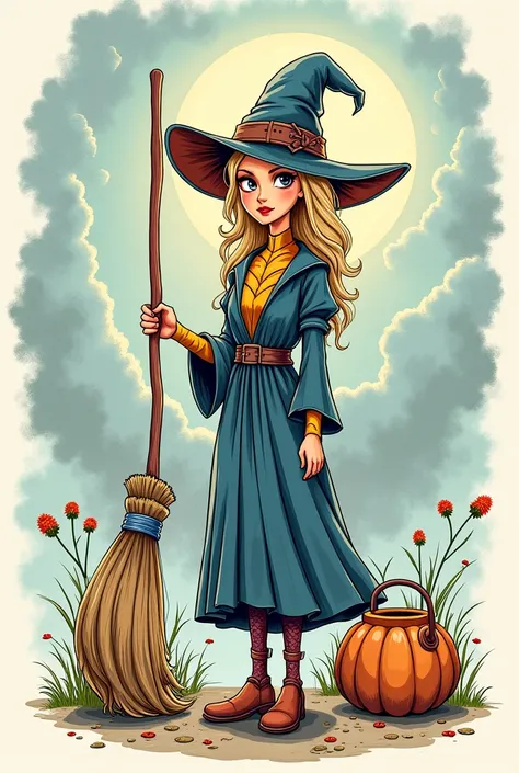 Make this same image but with the broom in your hand and that it looks like it has been drawn 