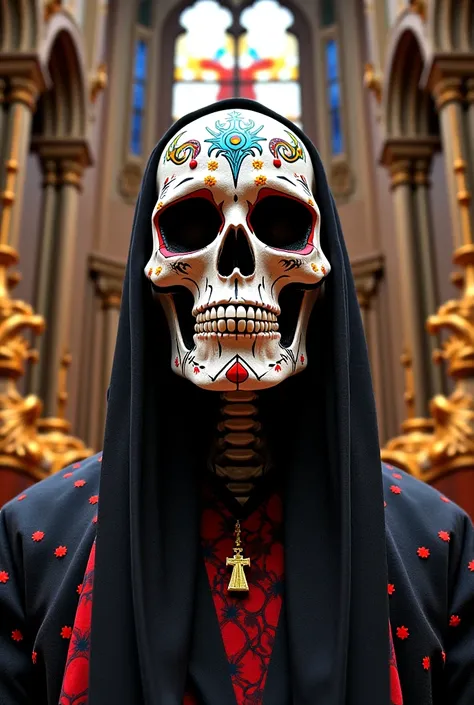 Papa Emeritus Day of the Dead skull in Durango Cathedral 