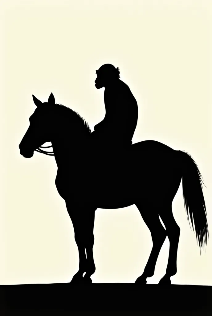 I want a totally clear silhouette of a monkey on top of a horse (The horse must be facing forward looking to the left and the macoco with a firm stance on top of the horse)