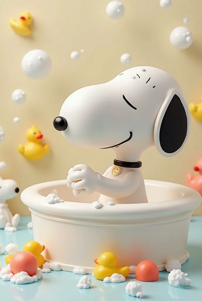 Create different stationery, A5 size images of Snoopy, use only 3D images of Snoopy taking a bath.. Fill all the paper and include sophisticated details and bright colors