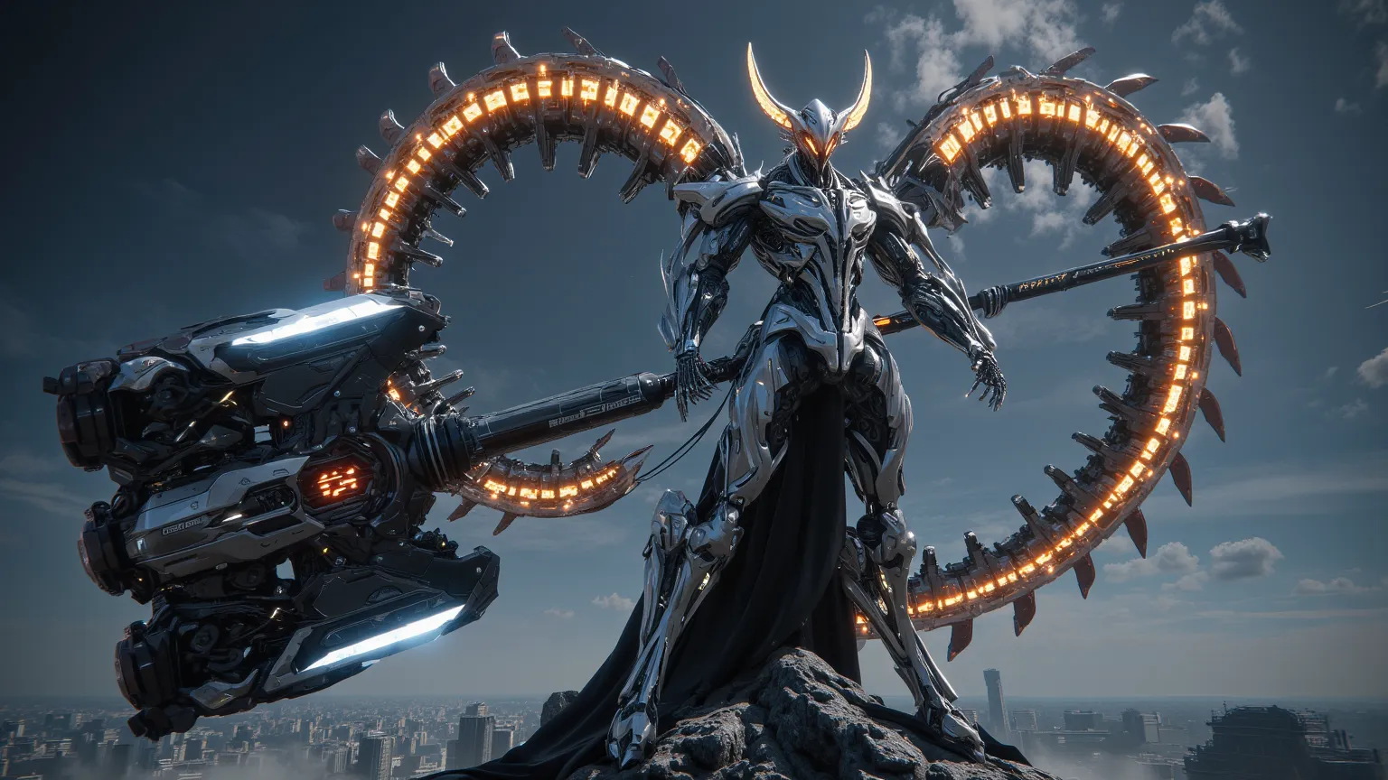 Ultra-realistic, cinematic 4K, full-body view from head to toe of a cyberpunk warrior embodying Capricorn, a battle-hardened cybernetic titan with reinforced exoskeletal plating. His glowing cybernetic horns pulse with raw energy, and his suit is embedded ...