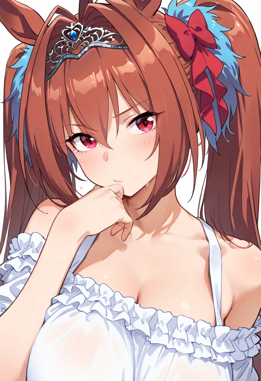 {{{ Masterpiece}}}, {{{ top quality }}}, {{ More details}}, { illustration}, {{ very delicate and beautiful }}, detailed skin, fine eye {{{Uma Musume}}},{{{Daiwa Scarlet:1.7}}},{{{Uma Musume}}}, low s