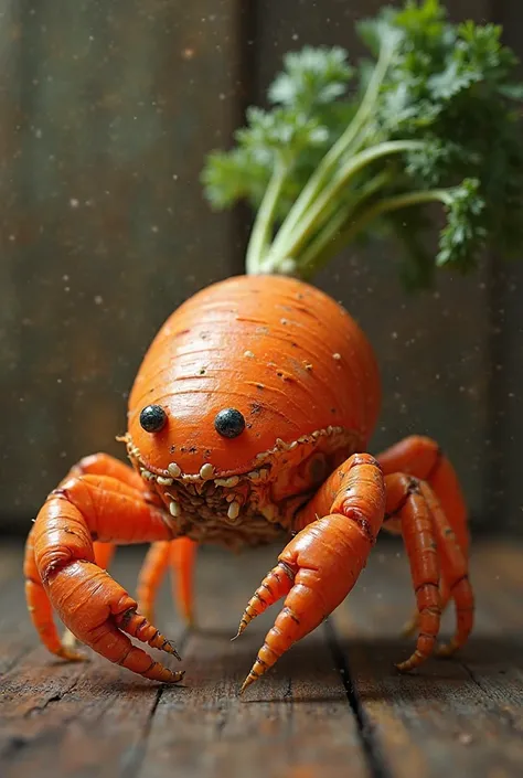 Crab as carrot in realistic image