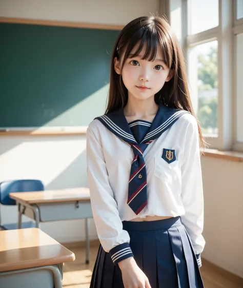   score_9,  score_8_ up,  score_7_ up,cute girl,sunlight, school uniforms,  is niceids,thin,slender,thin body,Young,  young cute girl ,(  white skin:1.0),  body ,SCHOOL CLASSROOM,, is nice