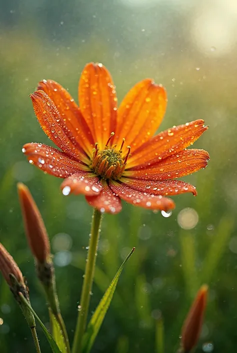   Very realistic close-up photos of roadside grass flowers,Many drops of water